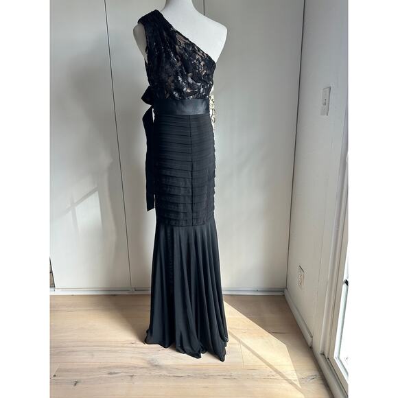 Vintage 90s Caché One-Shoulder Black Formal Gown SZ 2 Elegant Evening Dress - Picture 13 of 14
